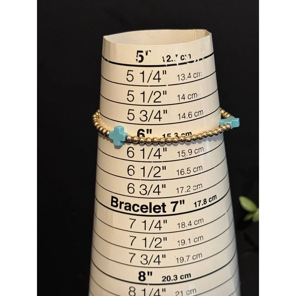 Enewton Gold Filled Beaded Bracelet Turquoise Cross Stretch Stackable 6 Inch